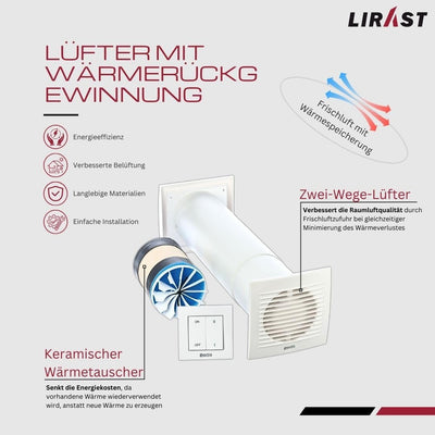 Ø 100mm Dezentrale Wohnraumlüftung mit Wärmerückgewinnung / Mit Schalter Mit Schalter Ø