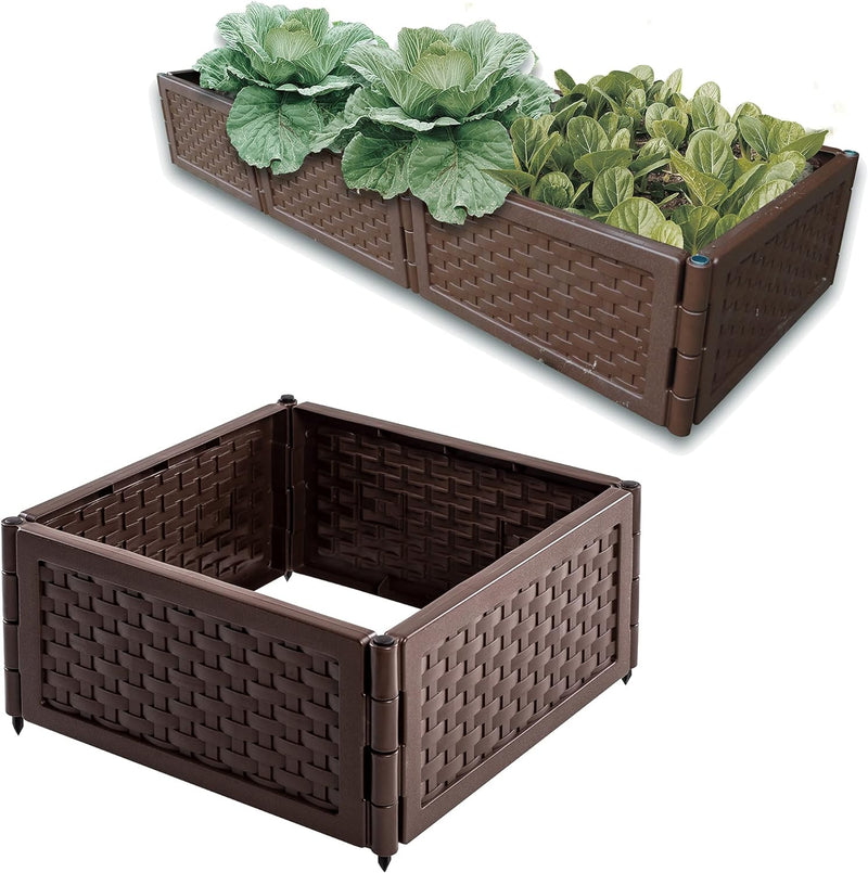 UPP Rattan Hochbeet 12er Set Braun | Pflanzkasten als Stecksystem für Garten & Balkon | Blumenkasten