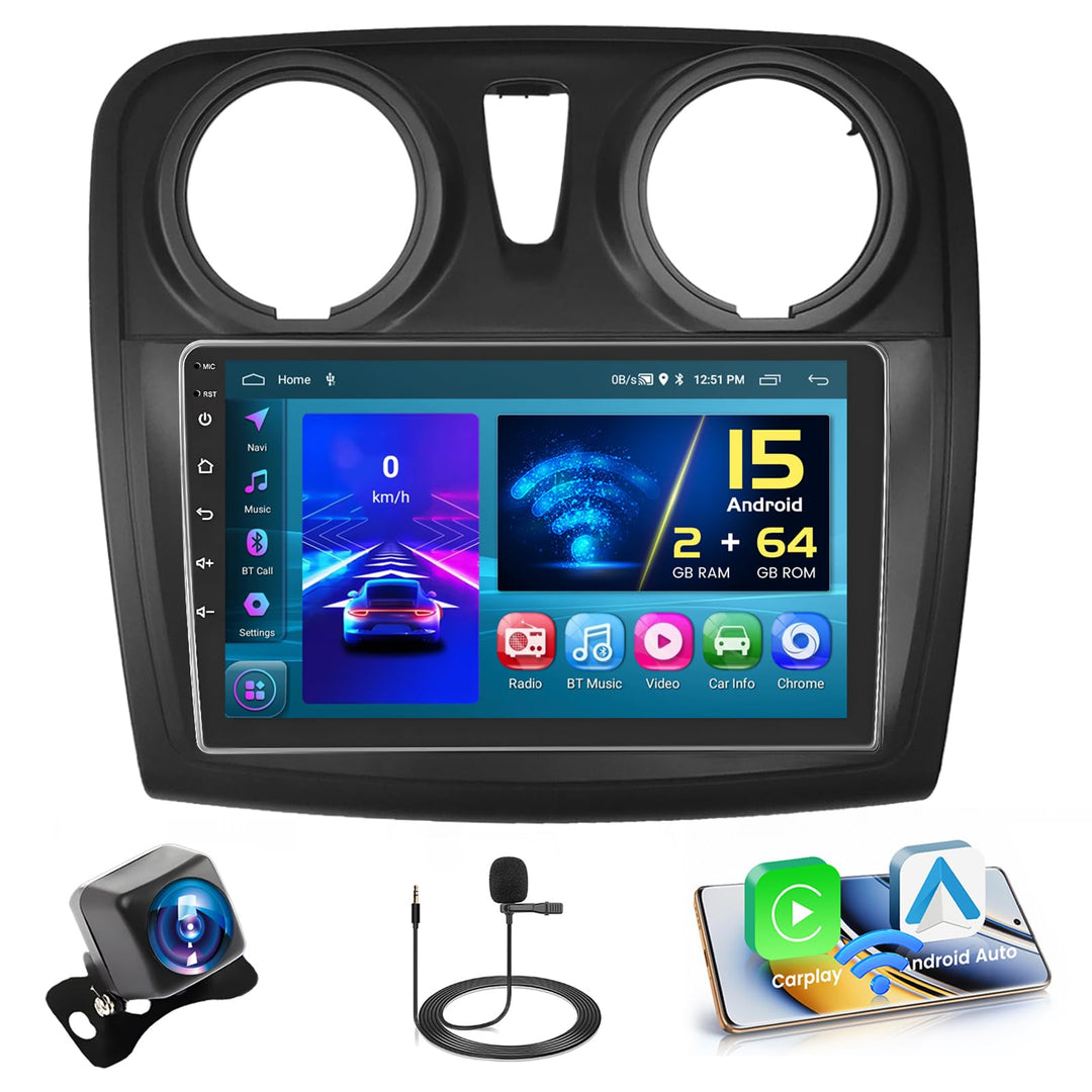Hikity [2+64GB] Android 15 Autoradio, CarPlay Android Auto Wireless, für Renault Dacia SANDERO II B5