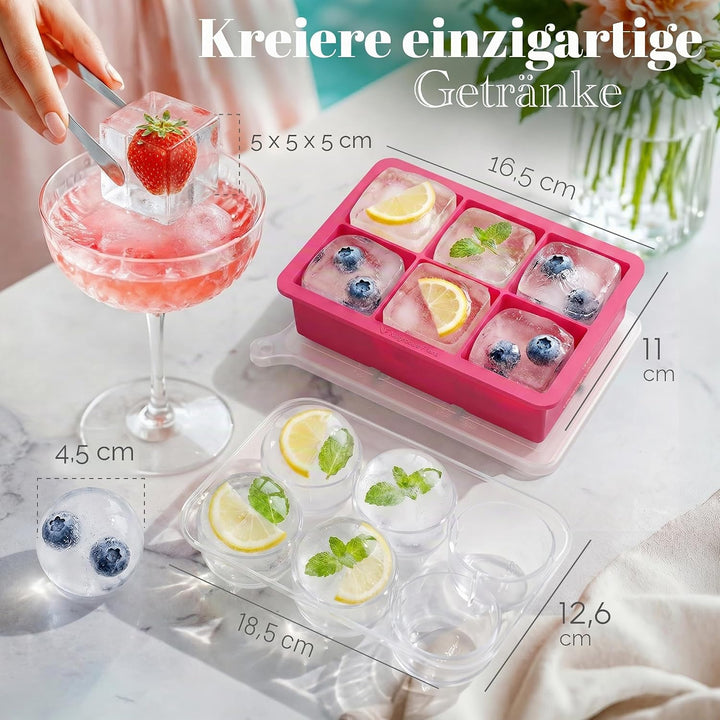 Neighbour’s Friend® Pinkes XXL Eiswürfel &amp; Eiskugelform Set – 30 grosse 5cm Eiswürfel &amp; 30 Eiskugeln