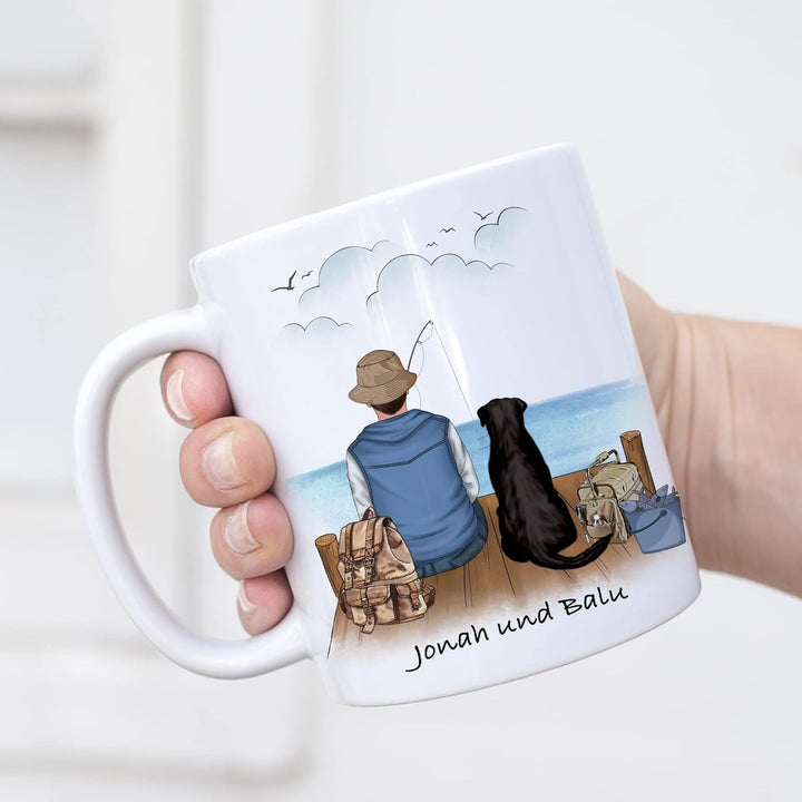 Angler &amp; Hund Tasse Personalisiert Individuell mit Name Angeln Fischen Geschenk Opa Vater zum Vatert