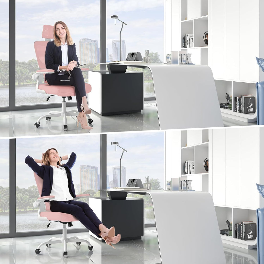 naspaluro Ergonomischer Bürostuhl: Schreibtischstuhl mit C-förmiger Lordosenstütze,Verstellbarer Kop