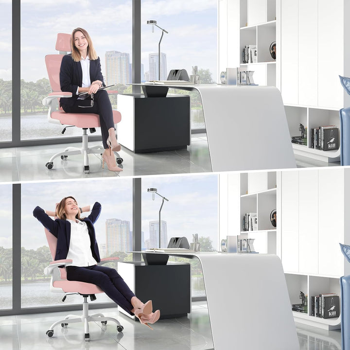 naspaluro Ergonomischer Bürostuhl: Schreibtischstuhl mit C-förmiger Lordosenstütze,Verstellbarer Kop