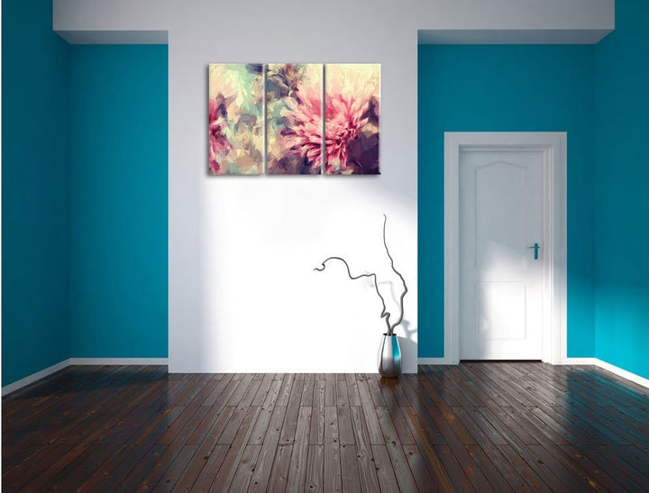 Pixxprint Romantische Blumen Pinsel Effekt 3-Teiler Leinwandbild 120x80 Bild auf Leinwand