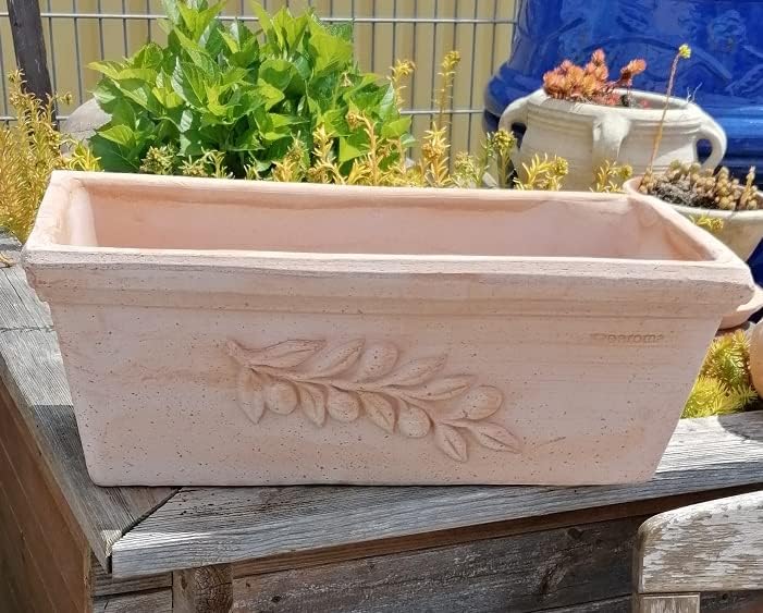 NEU !! Blumenkasten 50 cm mit Olivendekor echt Terracotta Terrakotta Garten Deko Pflanztopf Balkonka