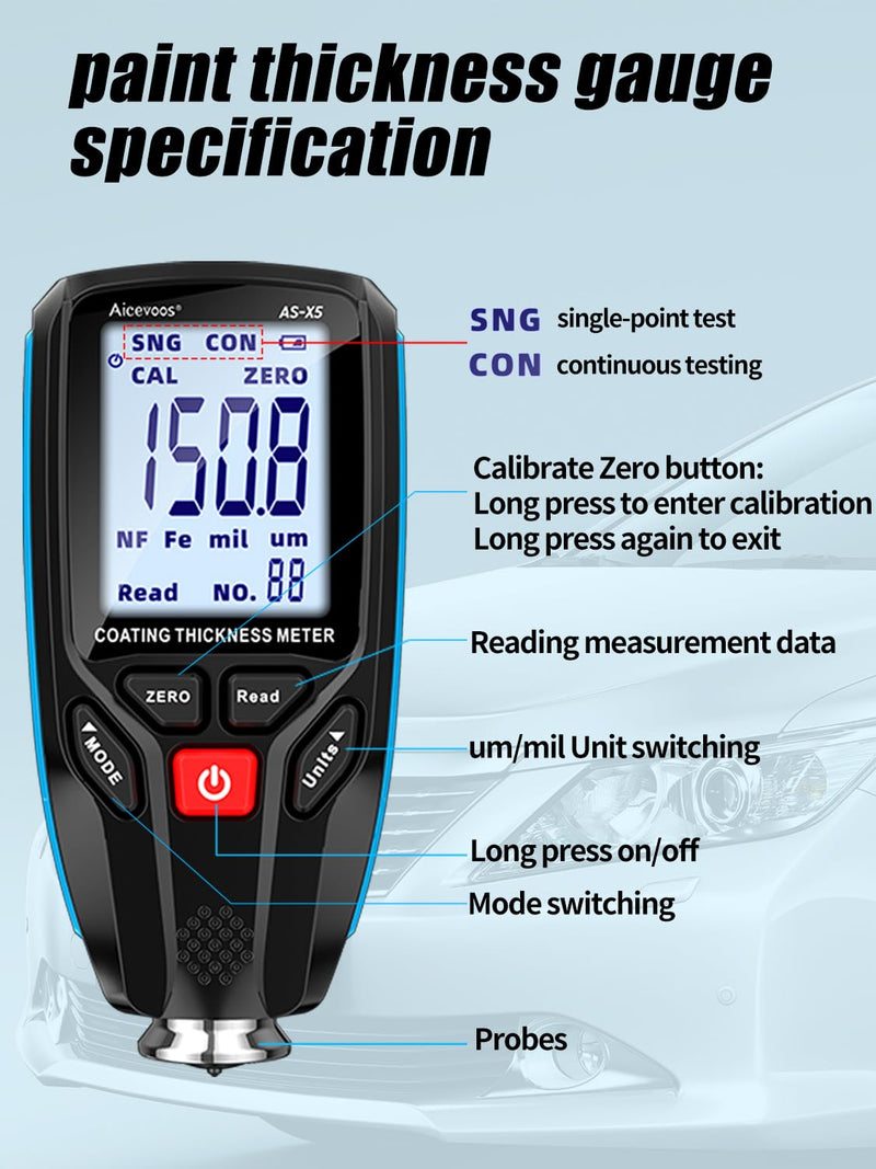 Aicevoos X5 Lackmessgerät Auto, Lackdickenmessgerät für Gebrauchtwagenkäufer, überprüfen Sie das Aut