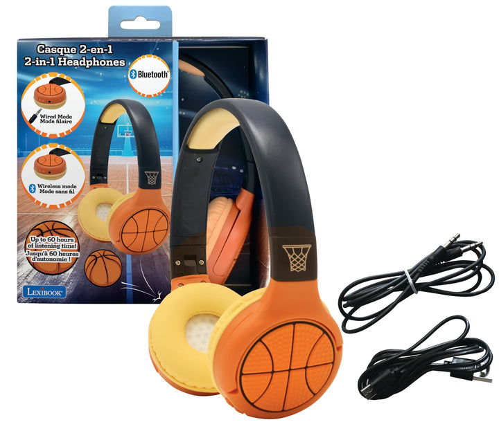 Lexibook - Basketball - 2-in-1 Bluetooth- und kabelgebundene Kopfhörer mit Mikrofon und Steuerungsta
