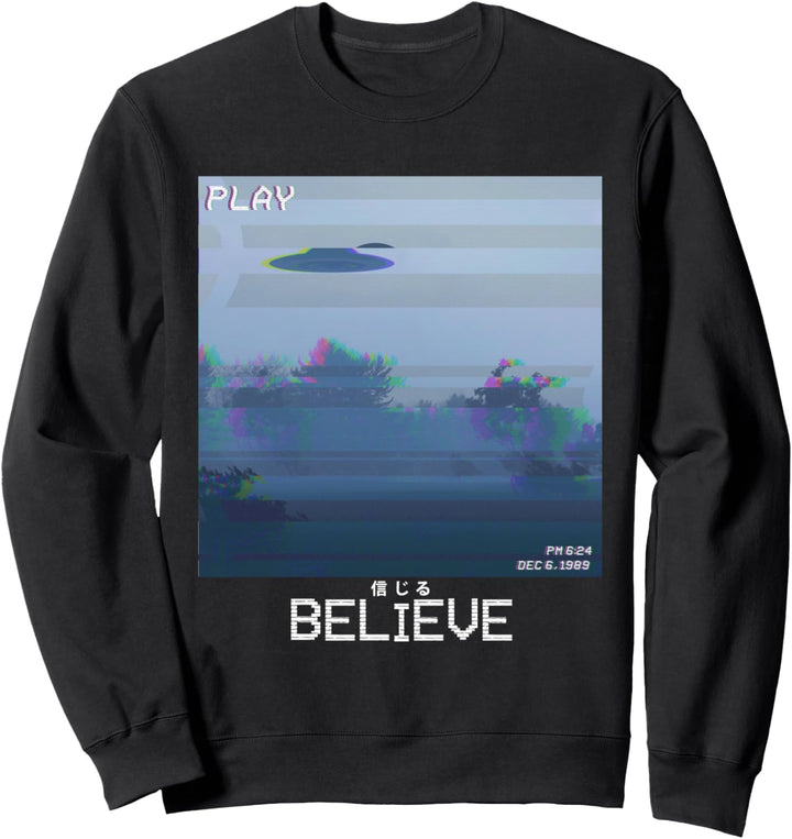 Glauben Sie UFO Vaporwave Synthwave 80er Retro Flying Saucer Sweatshirt