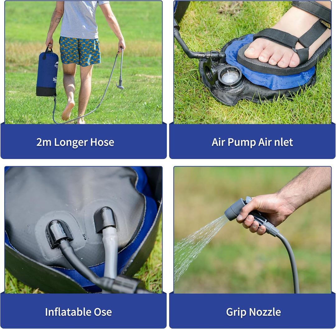 Naturehike Campingdusche mit Pumpe Mobile Aussendusche mit Fusspumpe für Camping, Garten, Reisen, Au