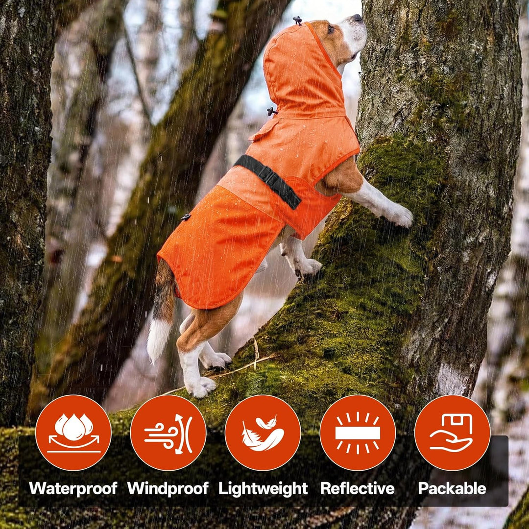 Hunde-Regenmantel für grosse Hunde mit Kapuze, wasserdicht, reflektierend, mit verstellbarem Kordelz