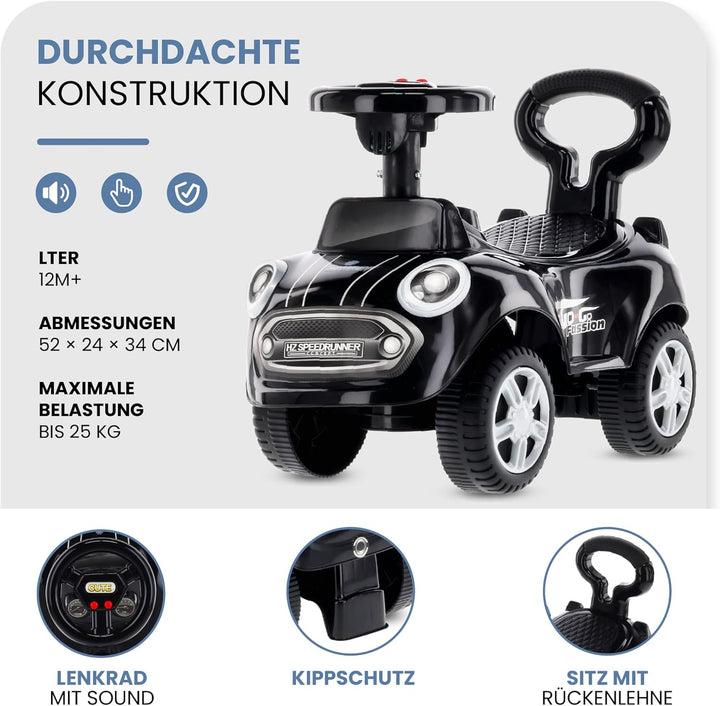 Rutschauto ab 1 Jahr, Lauflernwagen, Kinderauto Indoor, Rutschfahrzeug mit Klängen (Schwarz), Schwar