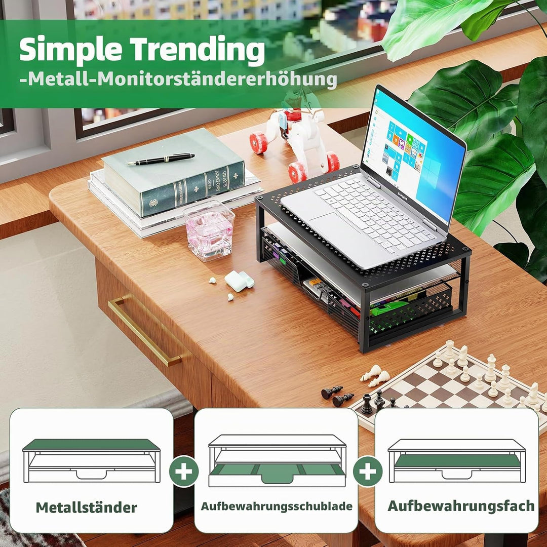 Simple Trending Monitorständer aus Metall und Schreibtisch-Organizer mit Schublade für Laptop, Compu