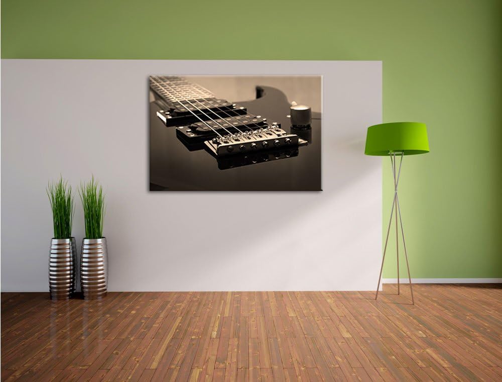 Pixxprint Black E-Guitar Schwarz/Weiss, Format: 100x70 auf Leinwand, riesige Bilder fertig gerahmt m