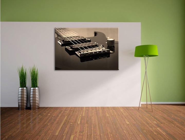Pixxprint Black E-Guitar Schwarz/Weiss, Format: 100x70 auf Leinwand, riesige Bilder fertig gerahmt m