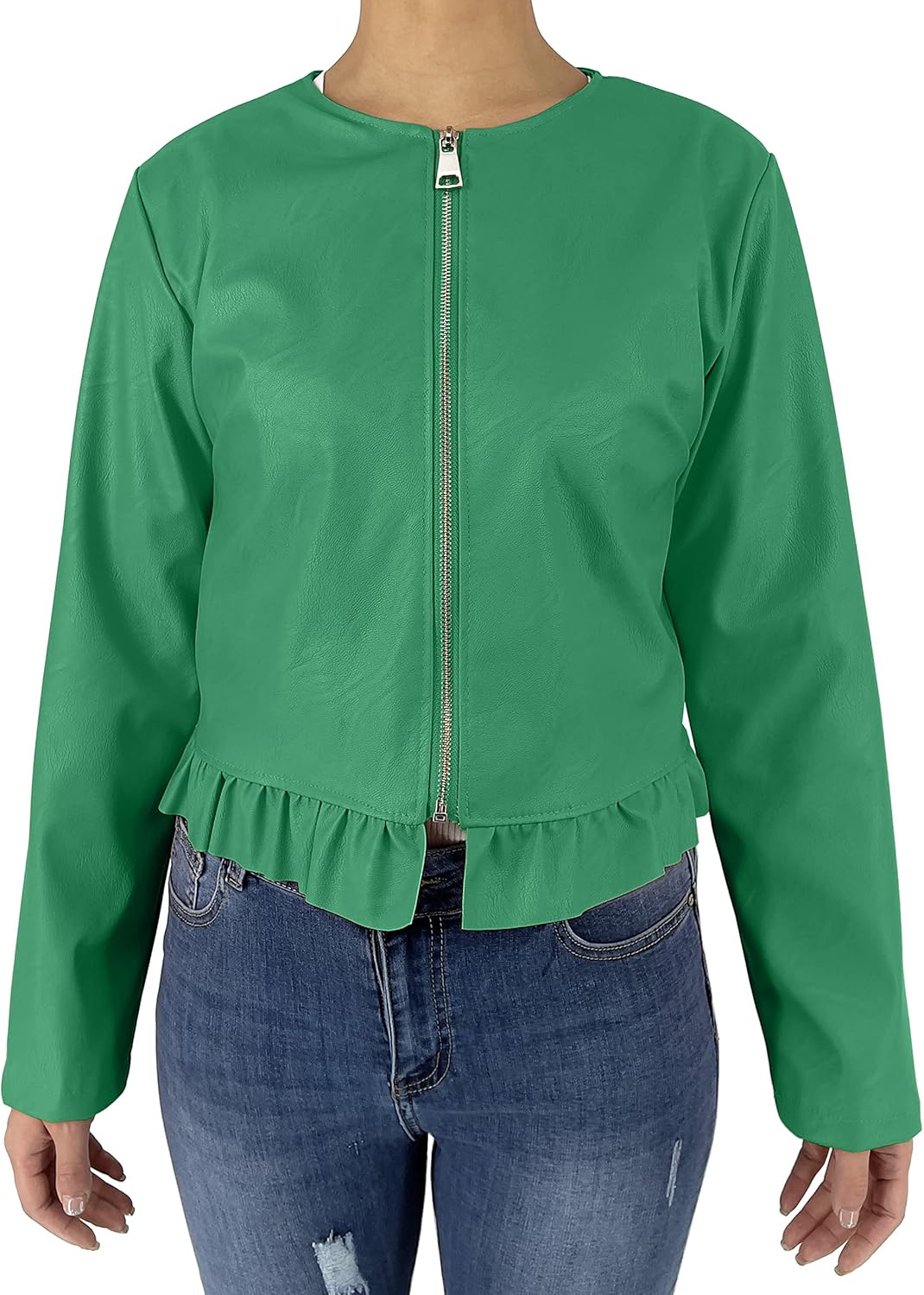 JOPHY & CO. Kurze Damenjacke aus Kunstleder (Artikelnummer: 6716), XS Grün