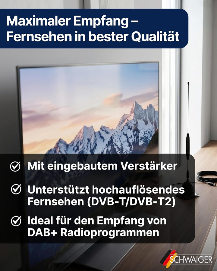 SCHWAIGER 20310 DVBT-2 Antenne Zimmerantenne Digital Analog TV HD Innenbereich Signalverstärkung Ver