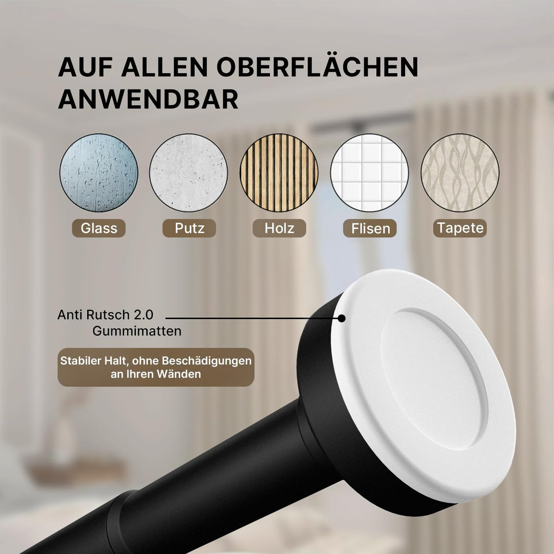 Gardinenstange zum Klemmen - Schwarz, Ø 25 mm, 1Stück - Duschstange ohne Bohren - Vorhangstange Klem