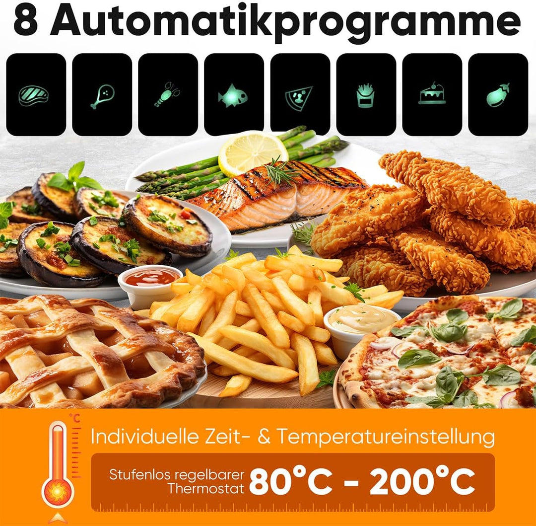 ProfiCook® Heissluftfritteuse | 6,5L Airfryer | Öl- und fettfreie Zubereitung | 80°C - 200°C | Edels