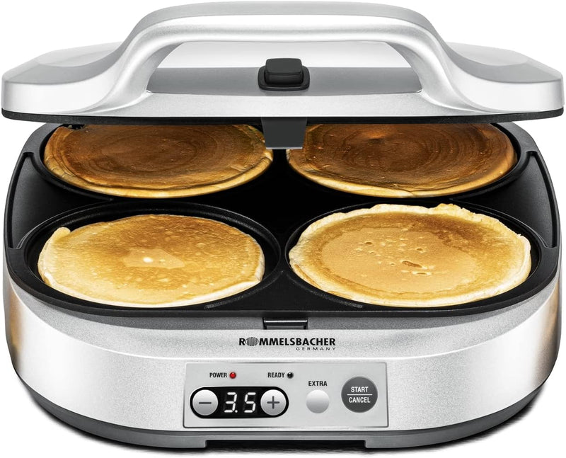 ROMMELSBACHER Pancake Maker PC 1800 - 4 Backmulden à 13,5 cm, Antihaftbeschichtung, 15 Minuten Zeits