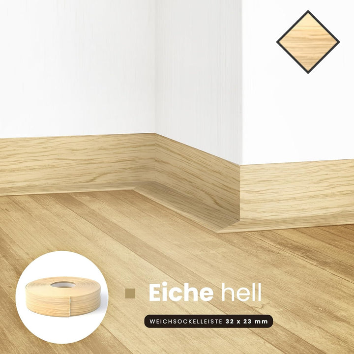 DQ-PP WEICHSOCKELLEISTE | 20m | eiche hell | 32x23mm | PVC | selbstklebend | Knickwinkel Fussleisten