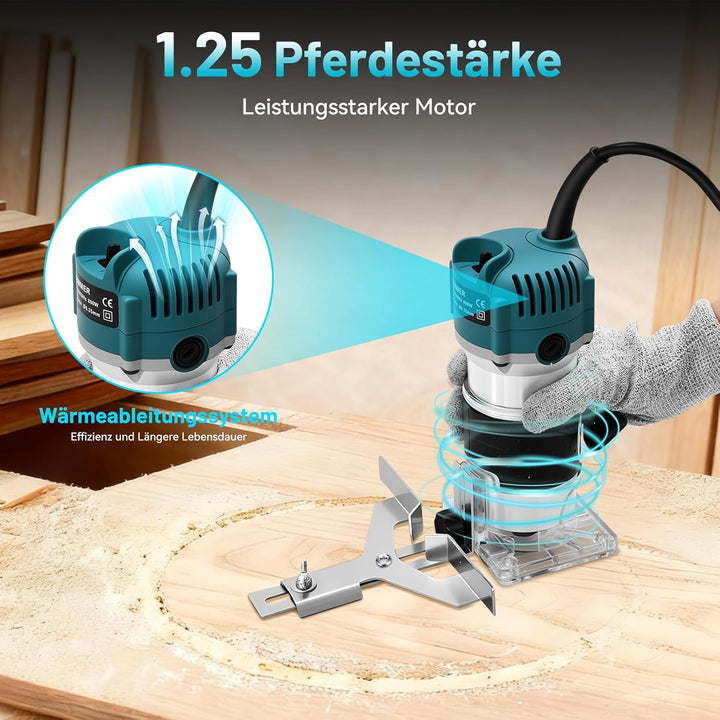 Oberfräse Kantenfräse Einhandfräse, 800W 30000 U/min Elektrischer Holzfräser Trimmer, Multifunktions