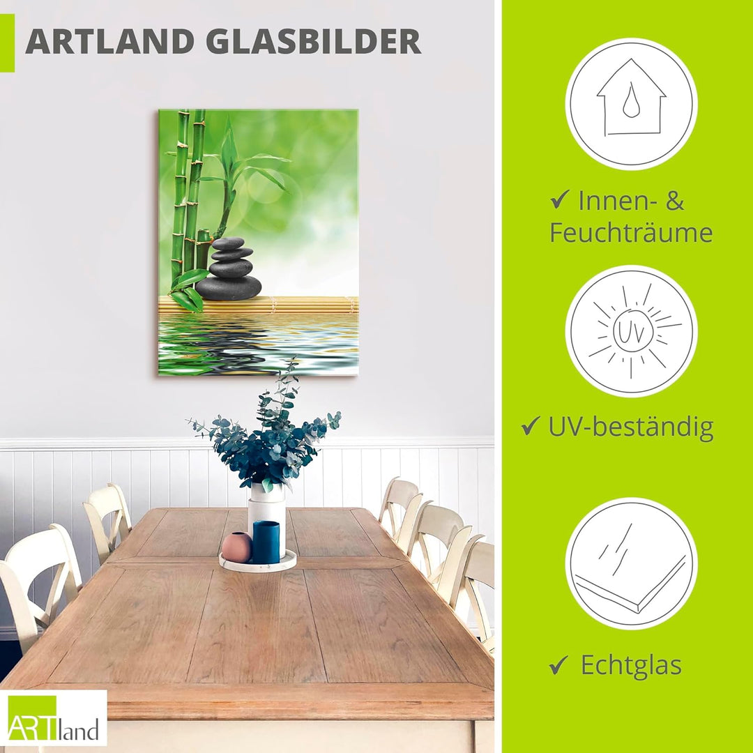 ARTland Glasbilder Wandbild Glas Bild einteilig 60x80 cm Hochformat Asien Wellness Zen Spa Steine Ba