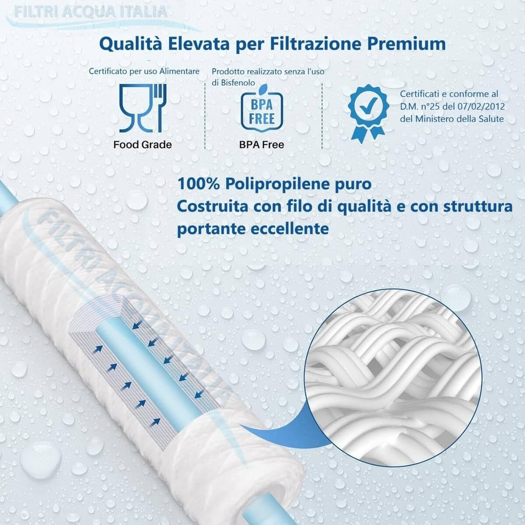 Filtri Acqua Italia Set mit 6 Filterkartuschen mit gewickeltem Draht, 10' 50 Mikron