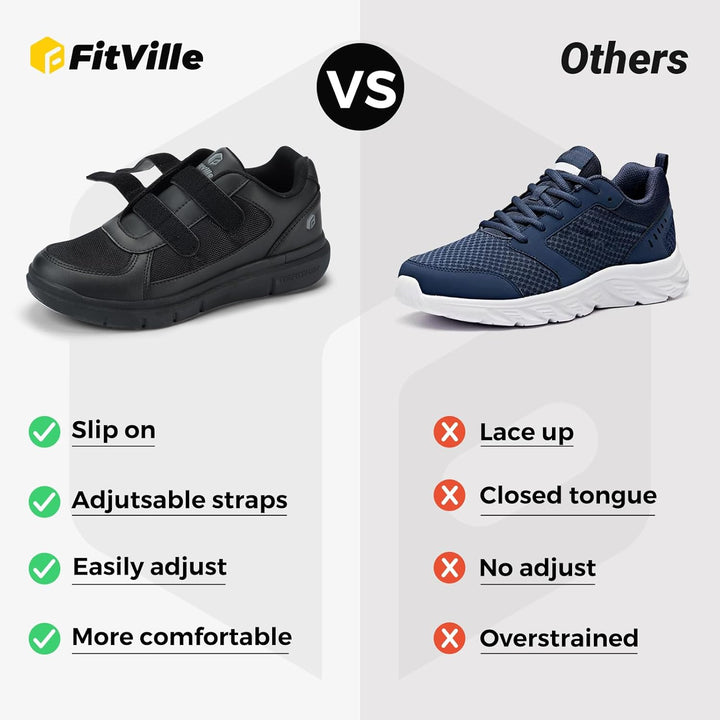 FitVille Herren Easytop Duo Strap Schuhe V3 Extra Weit Turnschuhe Sneaker 49 EU XX-Weit Schwarz, 49