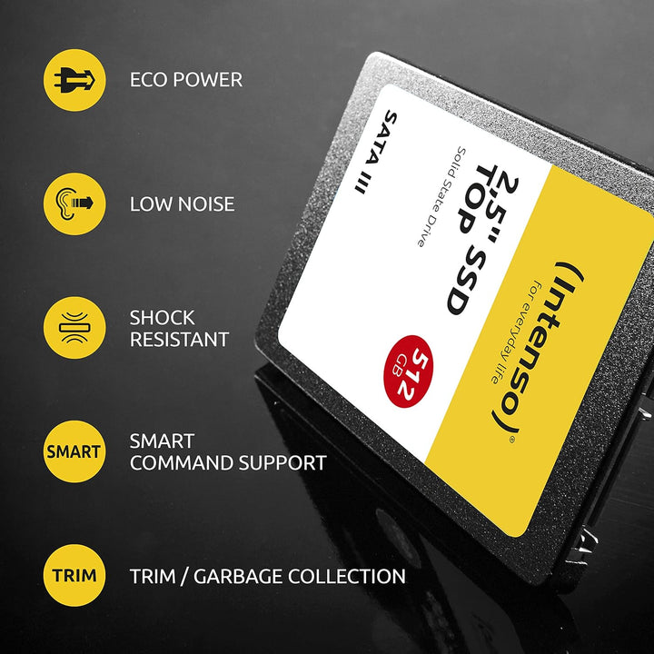 Intenso Interne 2,5" SSD SATA III Top, 1 TB, 550 MB/Sekunden, Schwarz, Festkörper-Laufwerk 1TB Sata