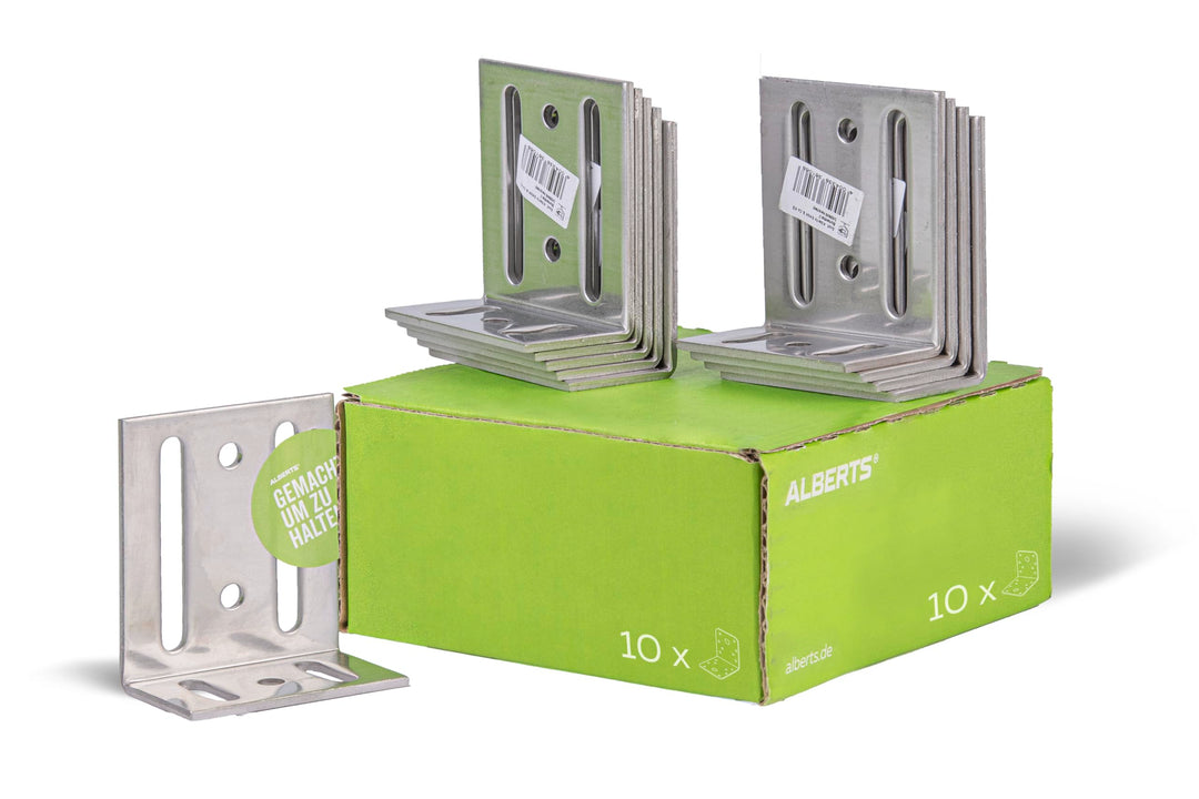Alberts 851835 Verstellwinkel | mit Langloch | Edelstahl | 35 x 75 x 65 mm | 10er Set, Edelstahl