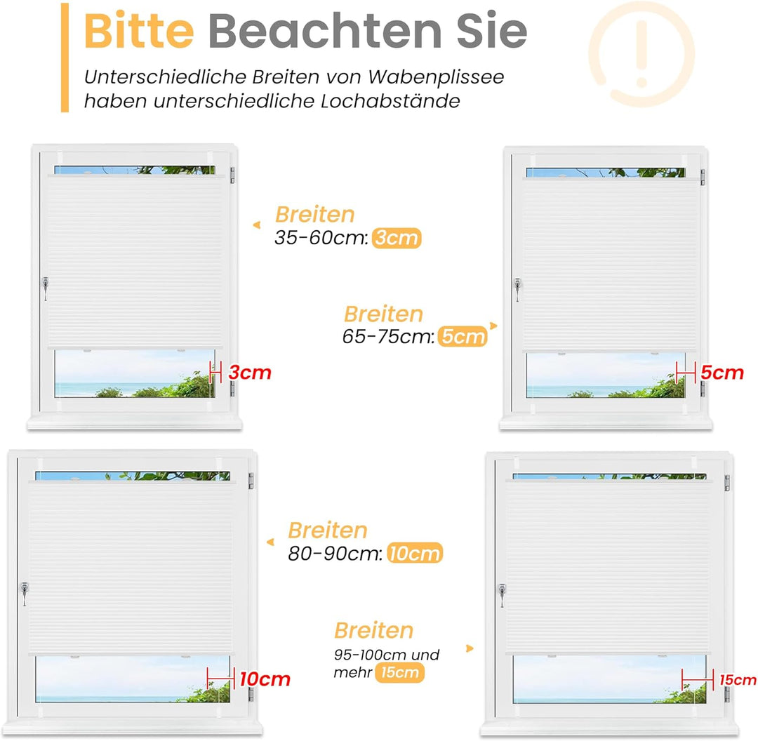 BelleMax Wabenplissee ohne Bohren verdunkelung Thermo plissee klemmfix, Weiss-weiss 90x90cm 100% Bli