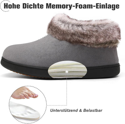 Mishansha Damen Winter Rutschfest Warme Hausschuhe Memory Foam Plüsch Pantoffeln, Gr.36-43 40 EU Gra