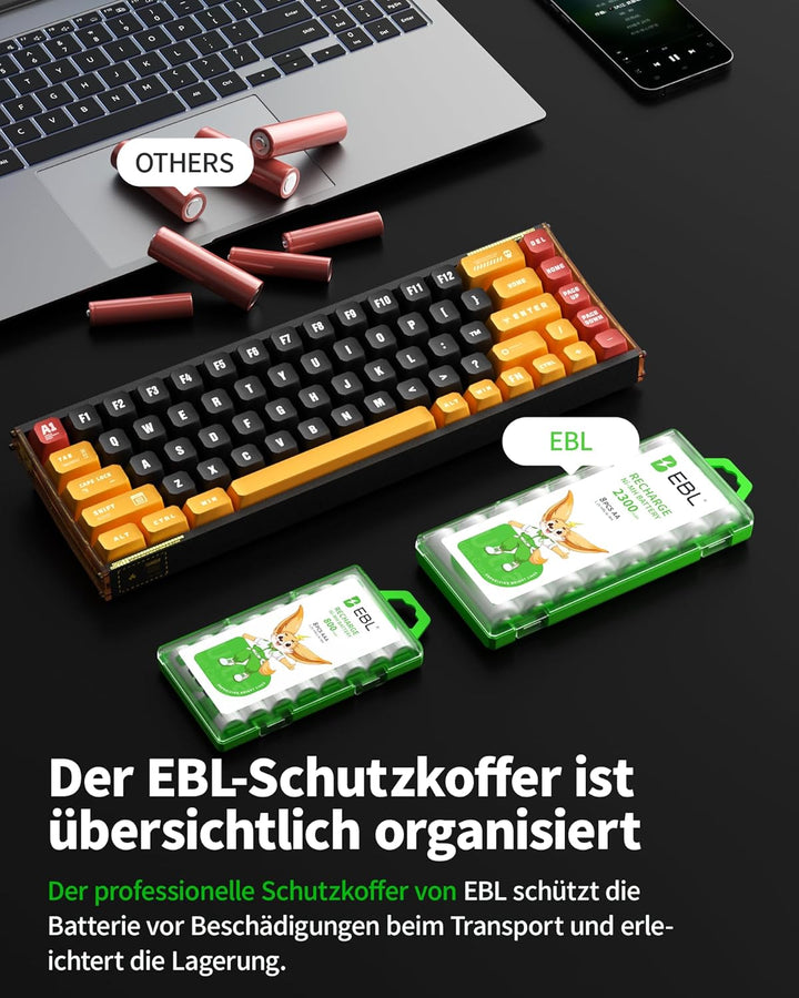 EBL AA und AAA Akku Set - 16 Stück, wiederaufladbare Batterien AA und AAA