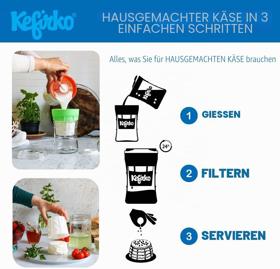 Kefirko Cheese Maker - Set für selbstgemachten Frischkäse und Joghurt - 1,4 Liter (Blau) 1,4 Liter B