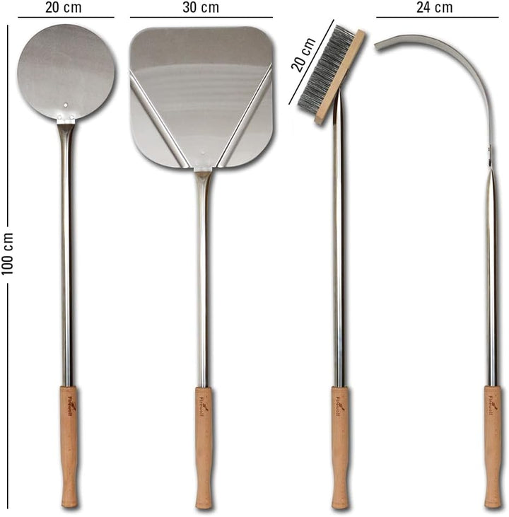 Firewolf XL Pizzaofen Zubehör Set aus Edelstahl 100 cm, Pizzaschaufel, Pizzaschieber, Pizzawender, P