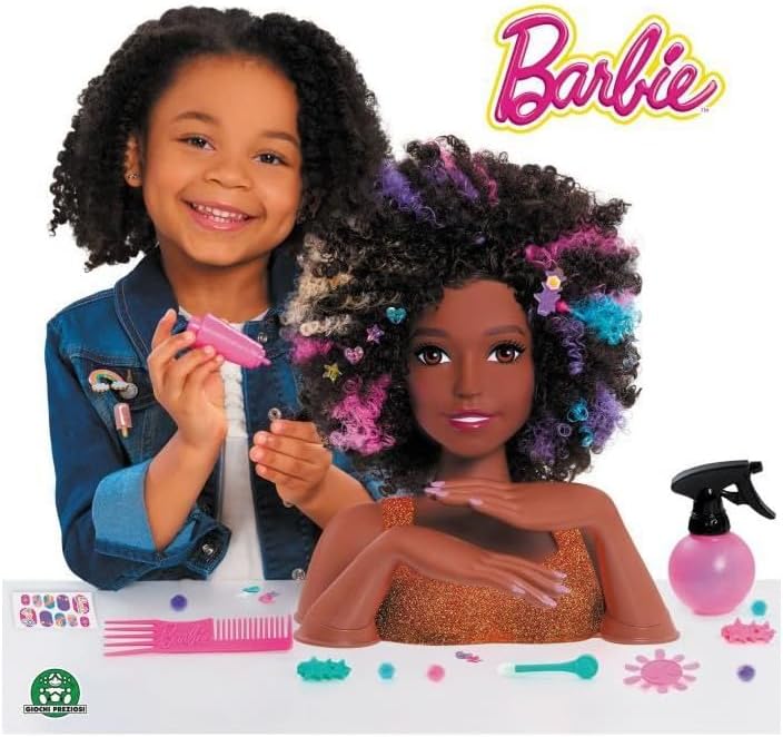 Barbie, Affro Style Frisierkopf, 27 Frisuren-Accessoires inklusive, Make-up ändert die Farbe, Spielz