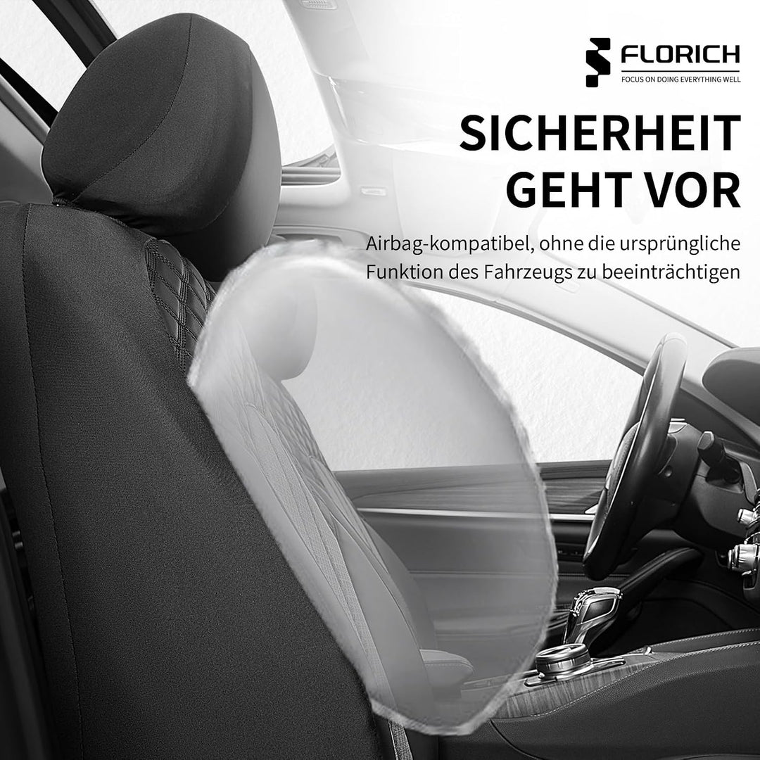 FLORICH Autositzbezüge Komplettset Vordersitzbezüge, PU Leder Air-Mesh Sitzbezüge Atmungsaktiver Sit