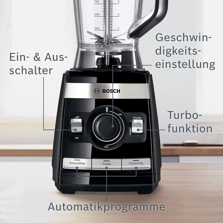 Bosch Standmixer VitaBoost MMBH4P3B, 6-Klingen-Edelstahlmesser, 2,5l Tritan-Mixbehälter, Stopfer, 3