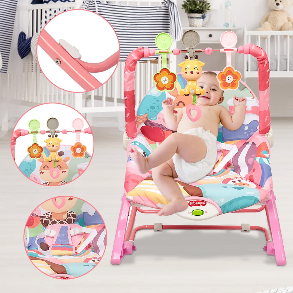 Baby Wippe mit Beruhigenden Vibrationen, Babyschaukel Elektrisch mit Liegefunktion, 3-Punkte-Gurt Si