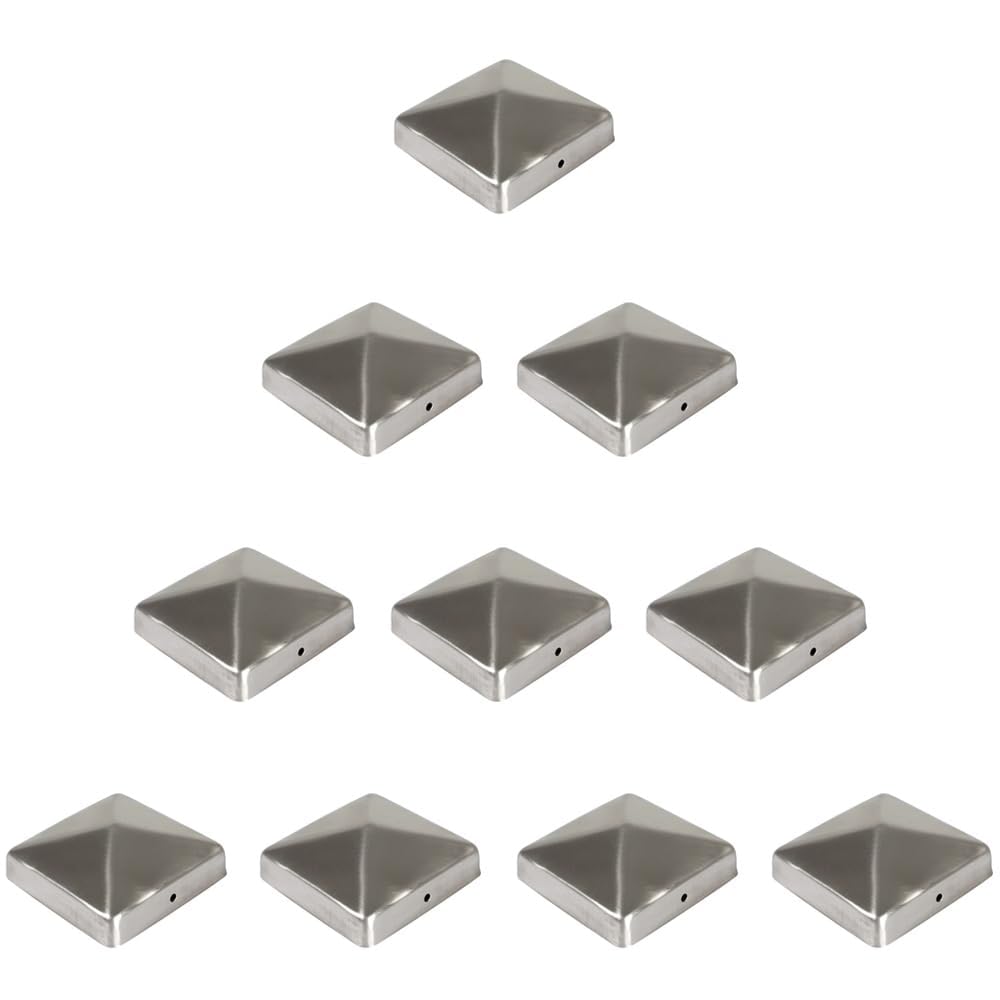 10× Pfostenkappe Edelstahl 9×9 cm (91×91 mm) – rostfreie Pyramiden-Abdeckung für Holzpfosten – witte