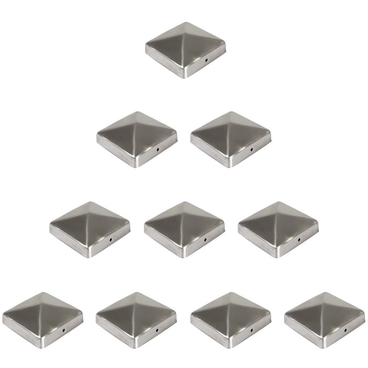 10× Pfostenkappe Edelstahl 9×9 cm (91×91 mm) – rostfreie Pyramiden-Abdeckung für Holzpfosten – witte