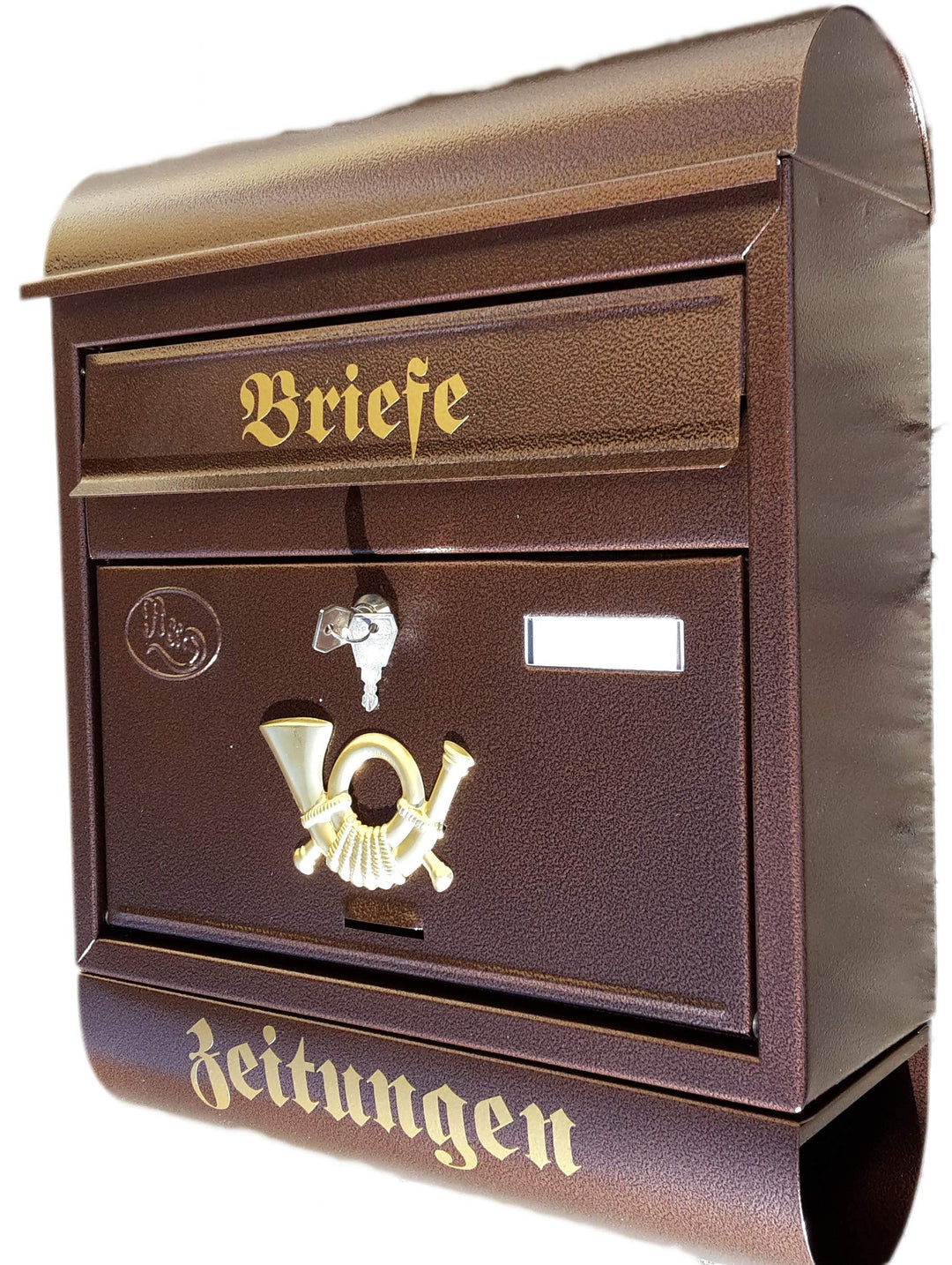 Eigenmarke Grosser Briefkasten/Postkasten XXL Kupfer/Bronce mit Zeitungsrolle Runddach Wandmontage