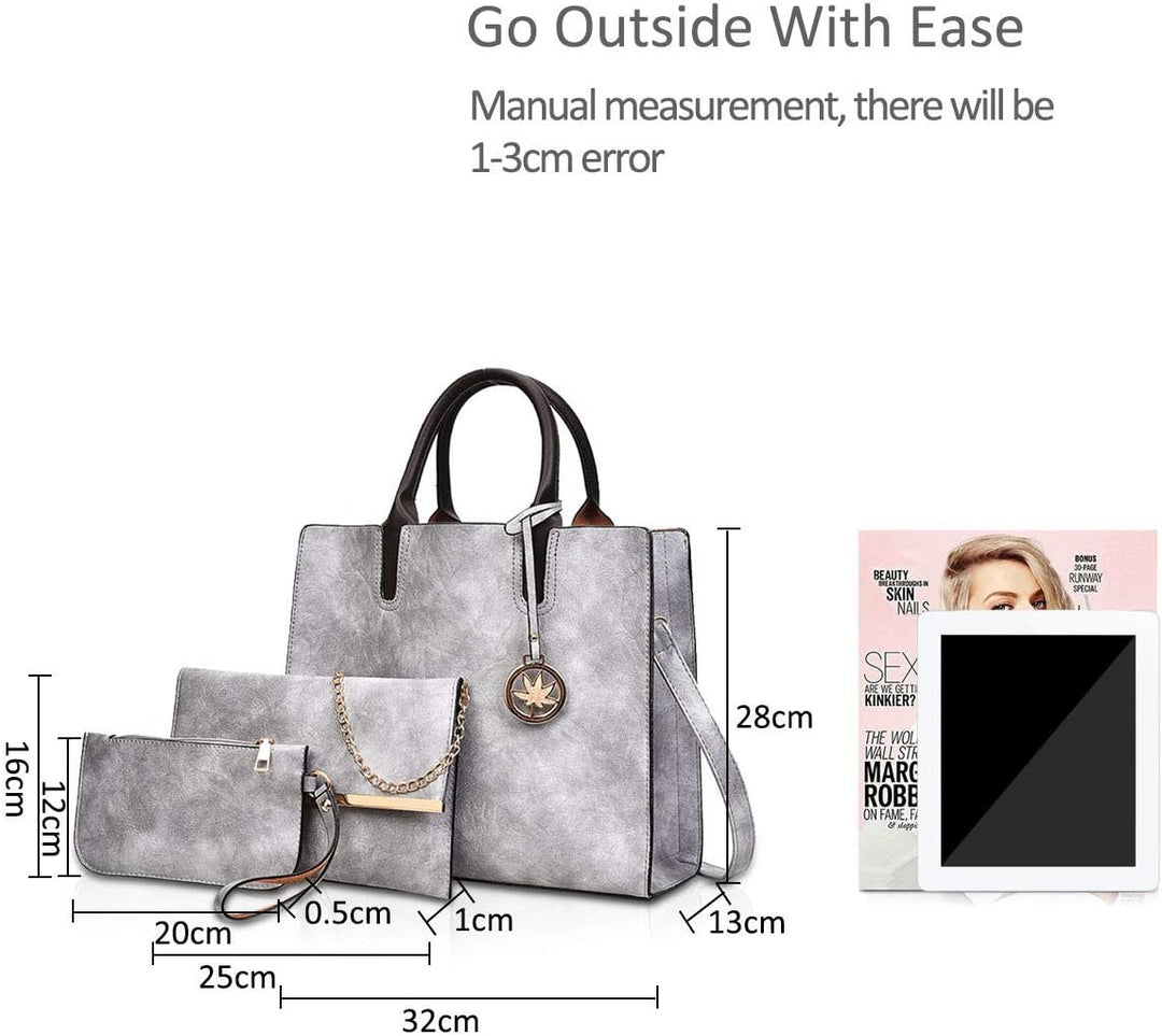 NICOLE & DORIS Damen handtaschen 3 Stück Leder handtasche für Damen aus Leder Totes + Crossbody + Ge