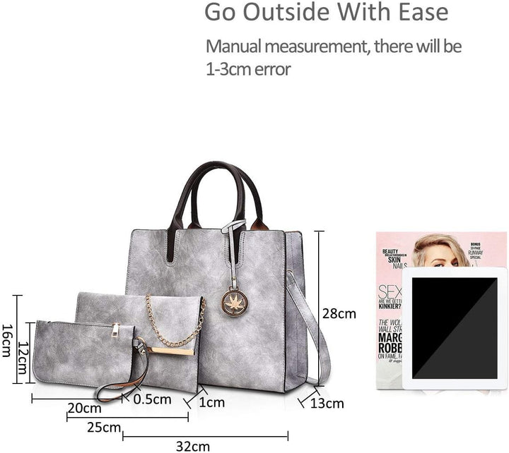 NICOLE & DORIS Damen handtaschen 3 Stück Leder handtasche für Damen aus Leder Totes + Crossbody + Ge