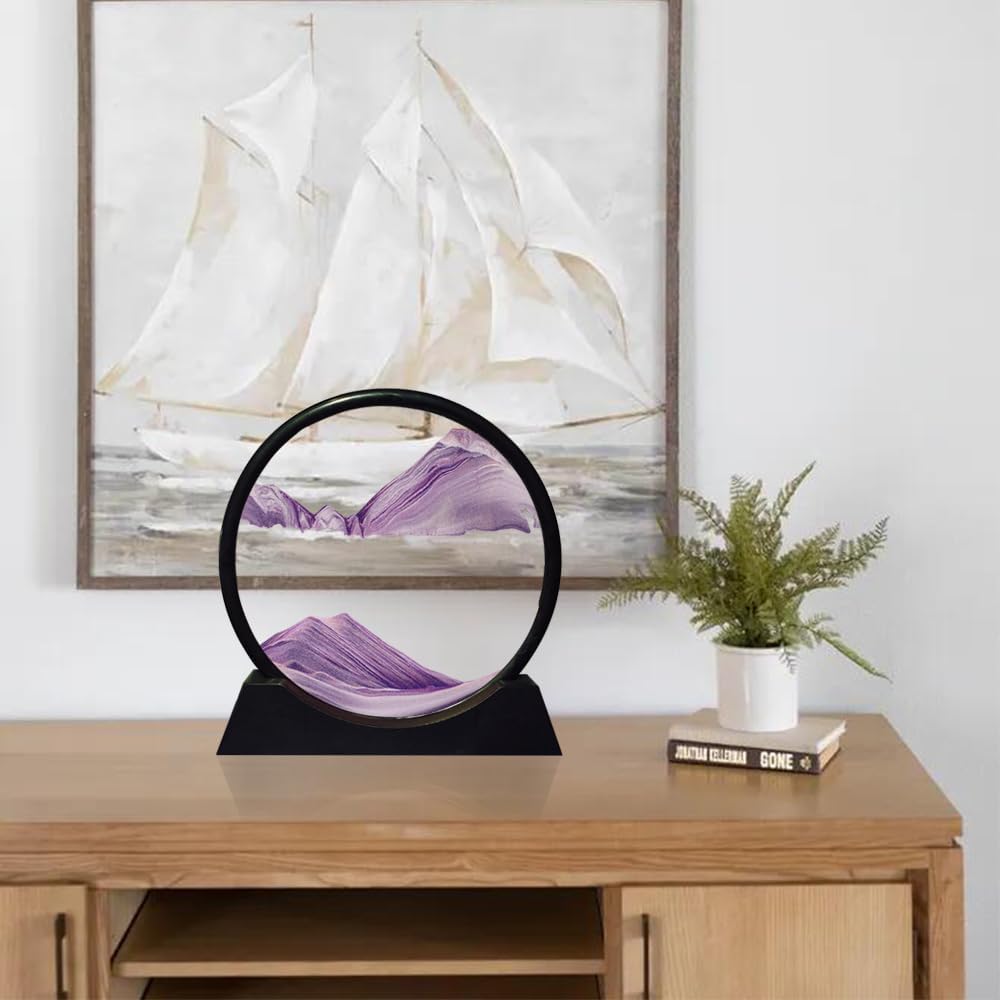 Aoderun Sandbilder Zum Drehen 3d Sanduhr Büro Deko Sand Rundes Glas Fliessender Sand Rahmen Beweglic