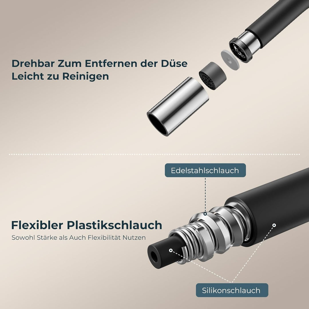 FORIOUS Flexible Wasserhahn Küche, 360° Drehbar Küchenarmatur 1 Loch Spülenarmatur, Einhebelmischer