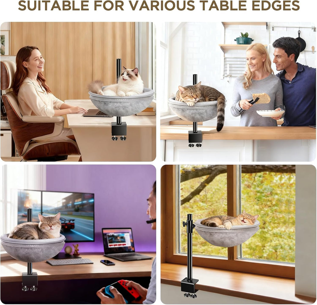 Katzenbett Schreibtisch, Katzen Hängematte mit 360° Drehung & höhenverstellbar, abnehmbares beidseit