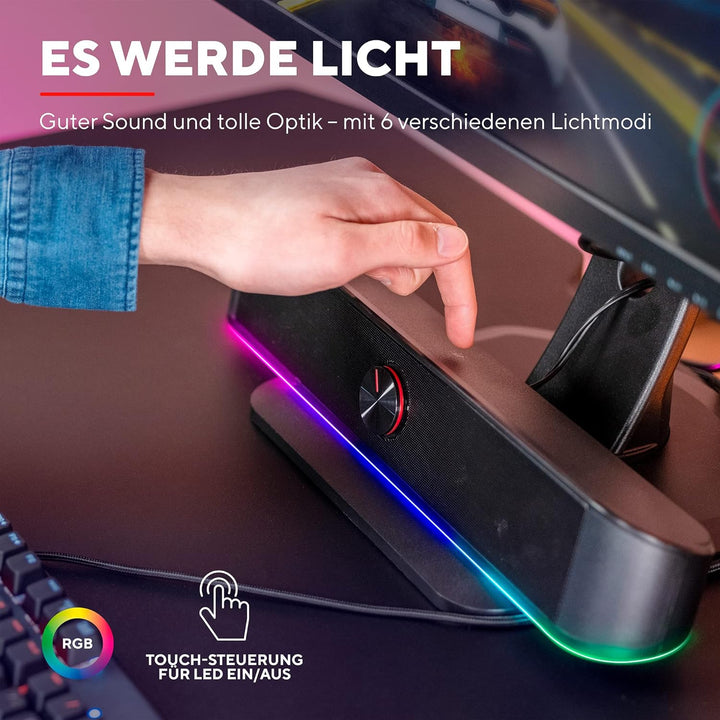Trust Gaming Stereo Soundbar mit RGB Beleuchtung GXT 619 Thorne - Computer Boxen, 2.0 Lautsprecher m