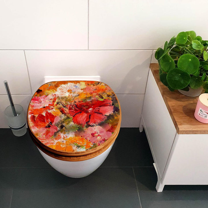 banjado® Design WC Sitz Bambus Absenkautomatik mit Motiv Fallende Blumen/Toilettendeckel mit Absenka