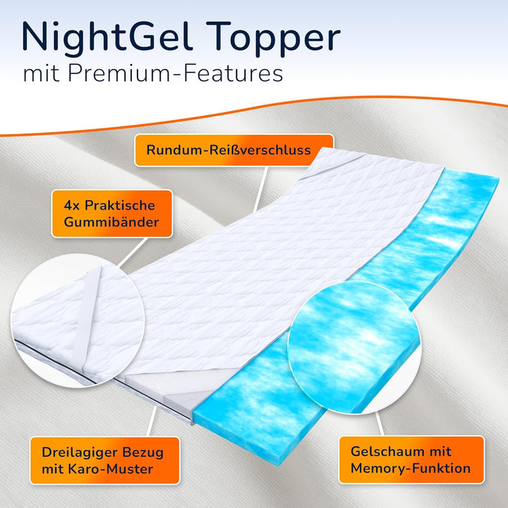 MSS e.K. NightGel Gelschaum Matratzen Topper inkl. Microfaserbezug / 80 cm x 190 cm/Hyper-Soft-Foam,